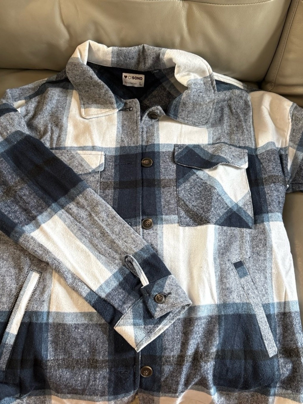Ci Sono Blue and White Plaid Shacket